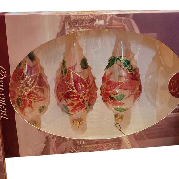 11 Vintage 2022 Glass Ornaments Poinsettia Enchanted Forest Brand - Picture 5 of 7
